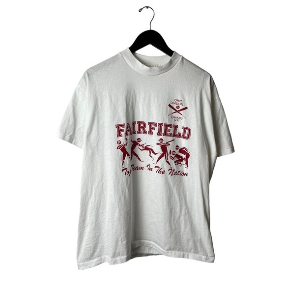 1991 Vintage 90s Fairfield Ohio T Shirt White Extra Large XL USA Baseball Sports - Picture 2 of 16